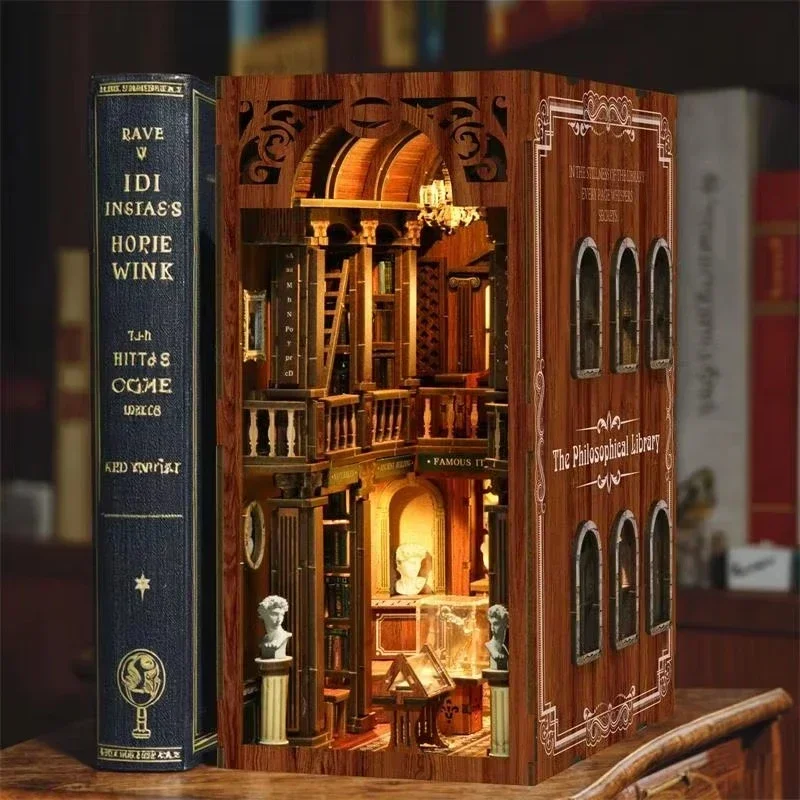 Felsefi Kütüphane Kitaplığı Ev - Diy Wooden Book Nook Kit Shelf Insert incelemesi ve fiyatı