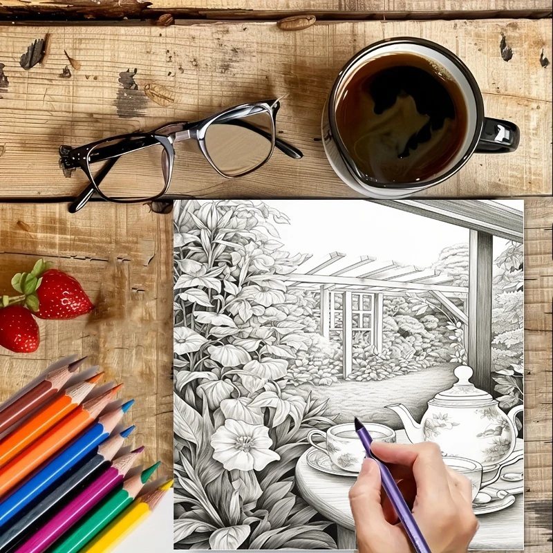 Bahçelerde Çay İçmek Yetişkinl - Adult Coloring Book Stress Relief incelemesi ve fiyatı